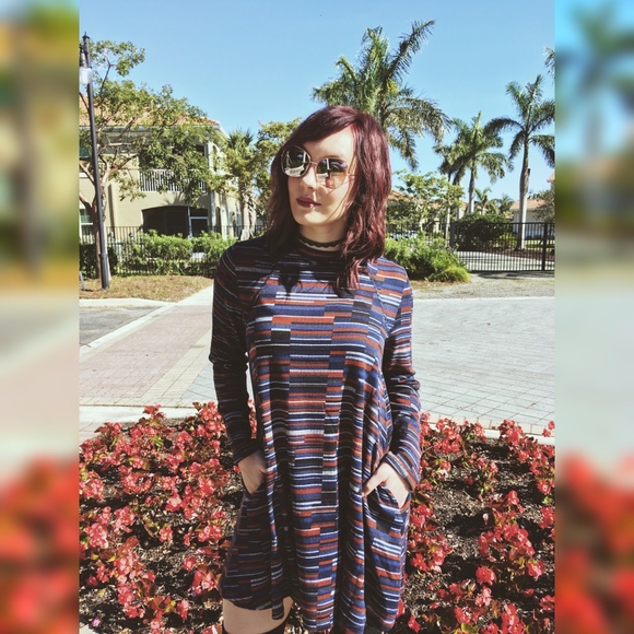 Navy Multi Long Sleeve Stripe Dress - Picture 3 of 3